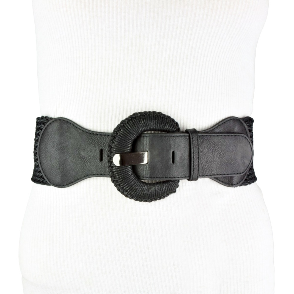 BCBG Black Wide Braided Waist Belt